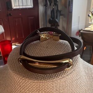 NWT And LOVELY Chic Brown Leather Bracelet with Gold Detailing